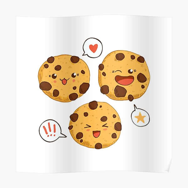 Three Kawaii Cookie Faces With Speech Bubbles Poster Wallpaper