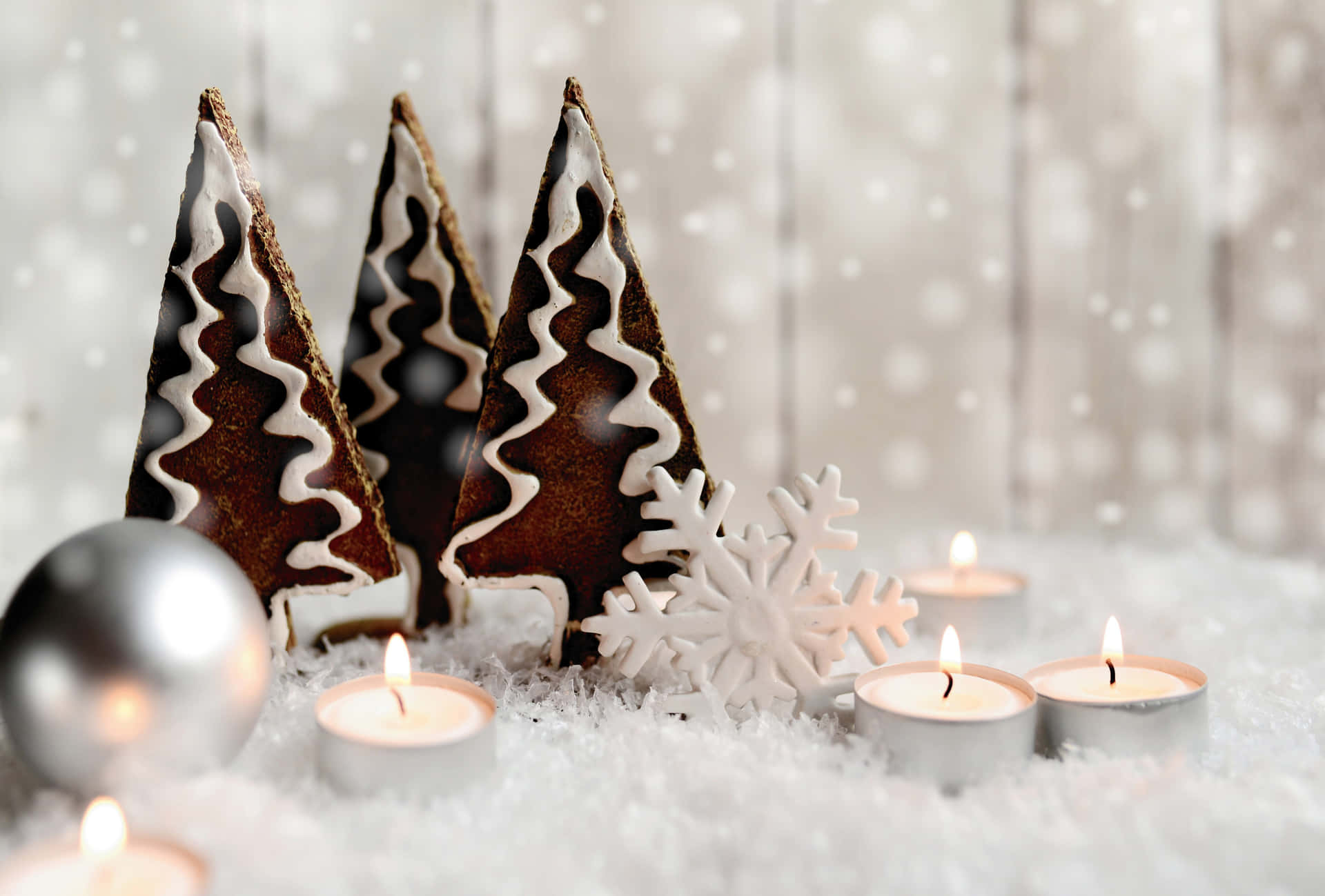 Cookies og stearinlys højopløst jule skrivebordsbaggrund Wallpaper