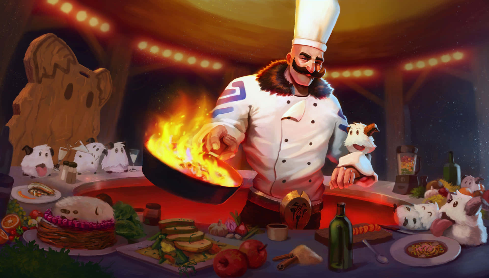 A Chef Is Cooking Food In Front Of A Fire