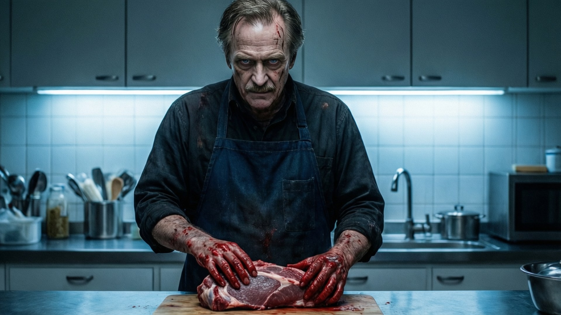 Kochstunden Hintergrundbilder — Hannibal in der Küche, ein eiskalt ruhiger Moment der kulinarischen Vorbereitung.