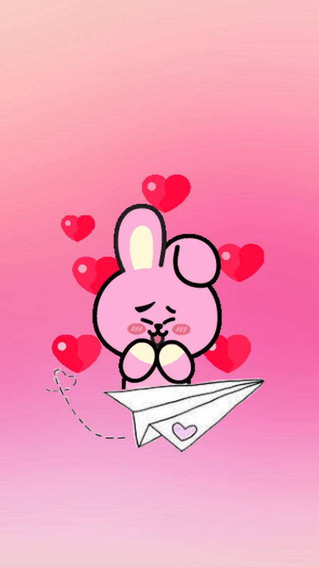 Cooky Bt21 Hearts And Paper Plane Wallpaper