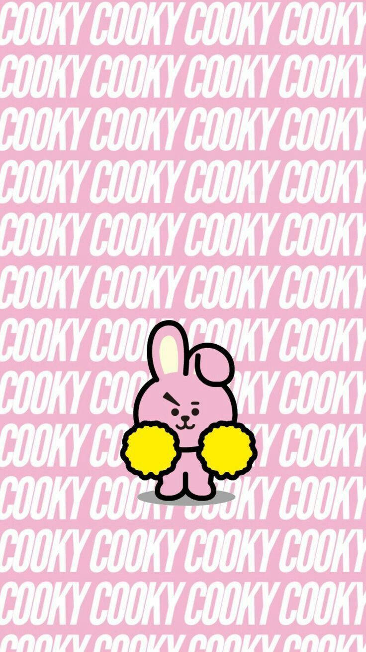 Cooky Bt21 With Yellow Pom-Poms Wallpaper