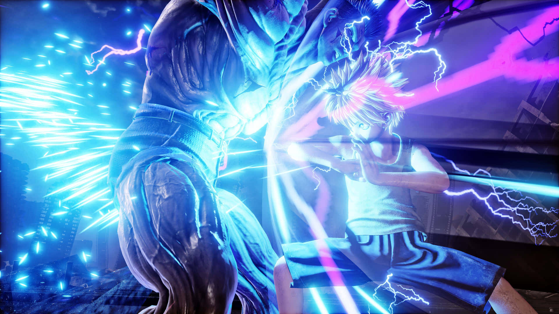 Unhombre Está Luchando Con Una Espada Frente A Una Luz Azul. Fondo de pantalla