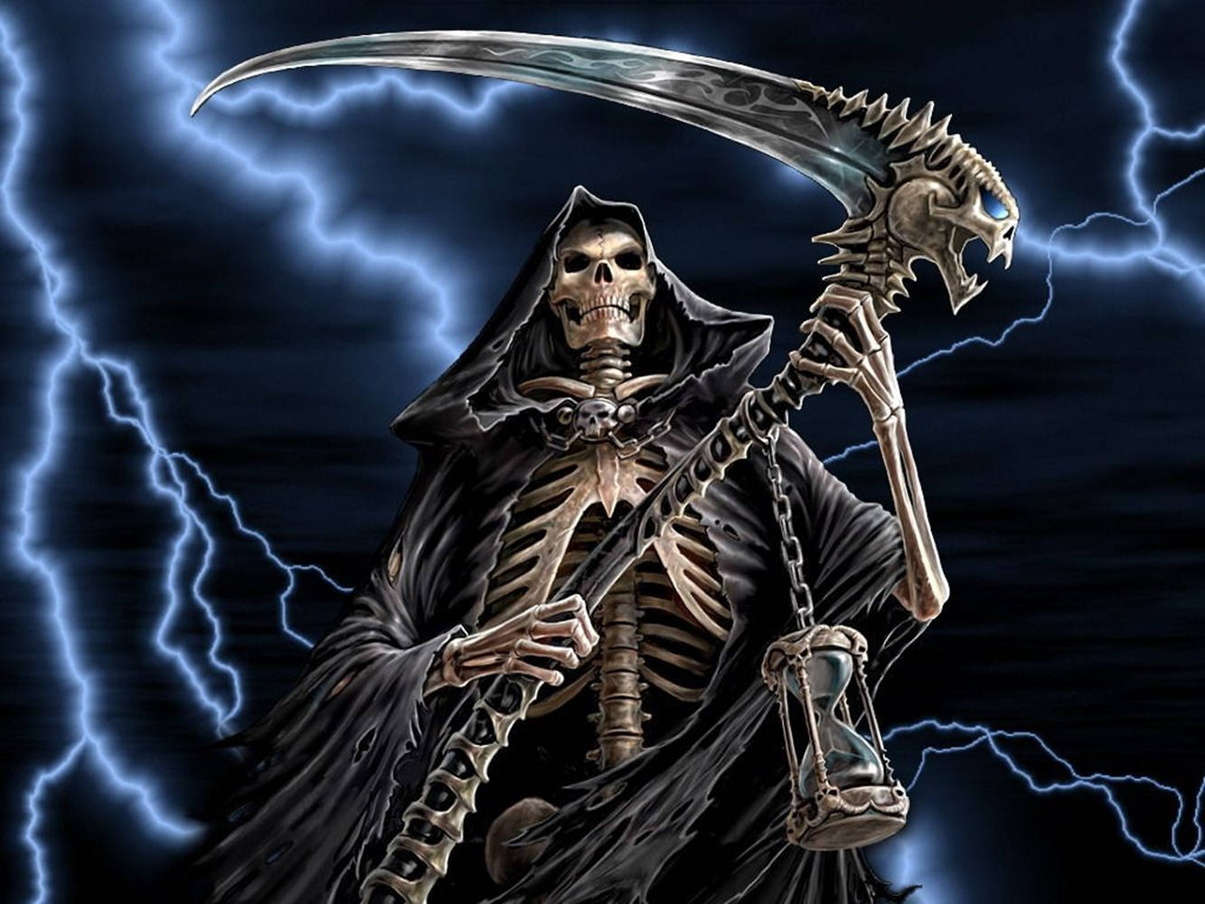 Cool 3D Ghost Grim Reaper In Thunderstorm Wallpaper