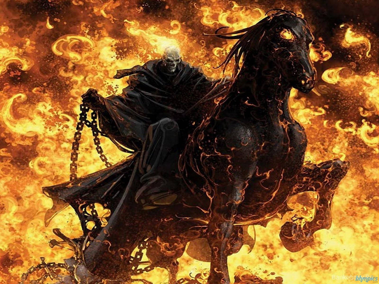 Sjov 3D Ghost Rider på hest vægmaleri Wallpaper