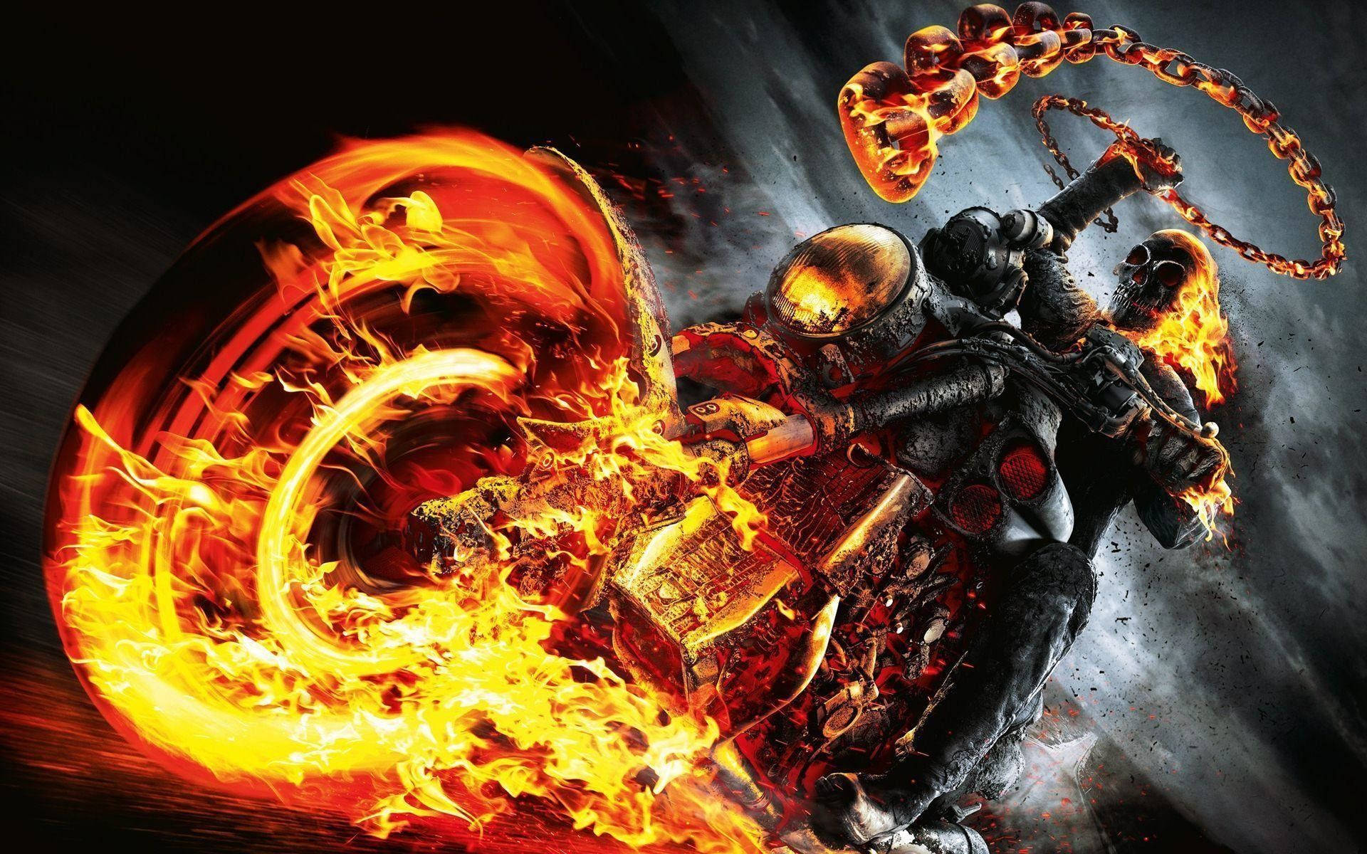 Sjov 3D Ghost Rider med brændende kæde Wallpaper