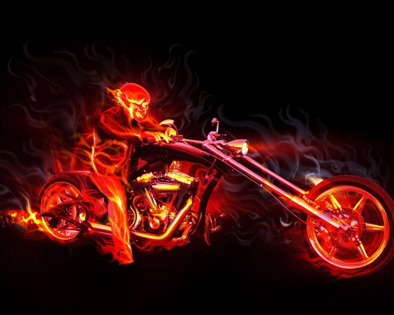 Cool 3D Ghost Rider With Hellish Motorcycle Wallpaper