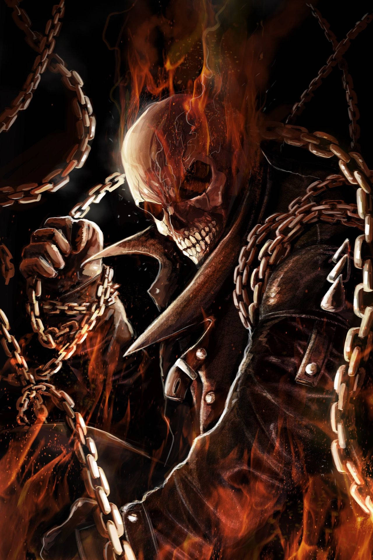 Cool 3D Ghost Rider With Metal Chain Wallpaper