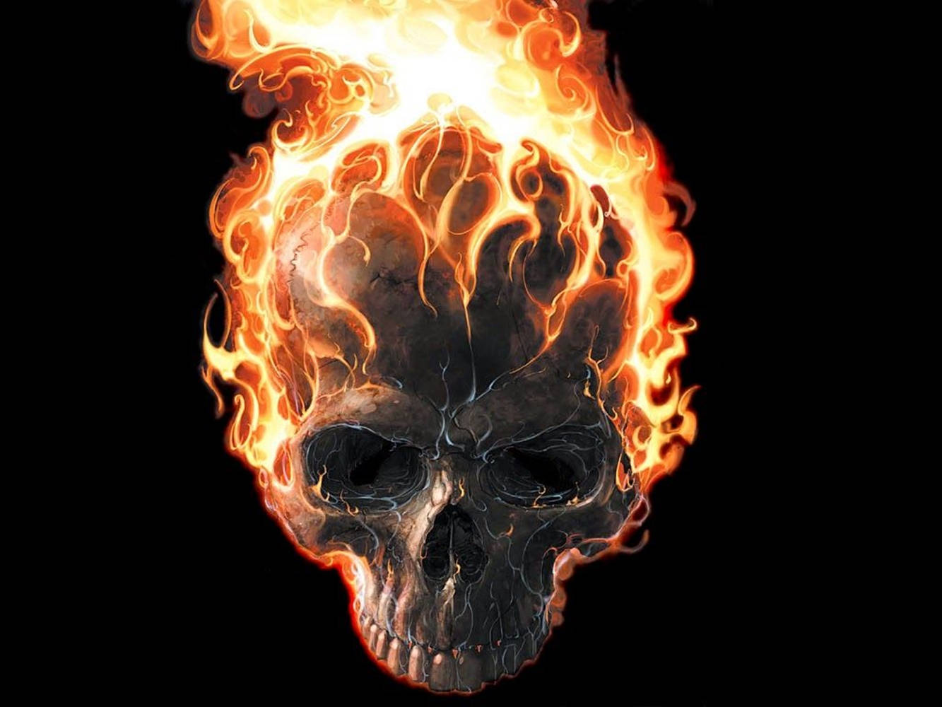 Cool 3d Ghost Skull On Fire Wallpaper