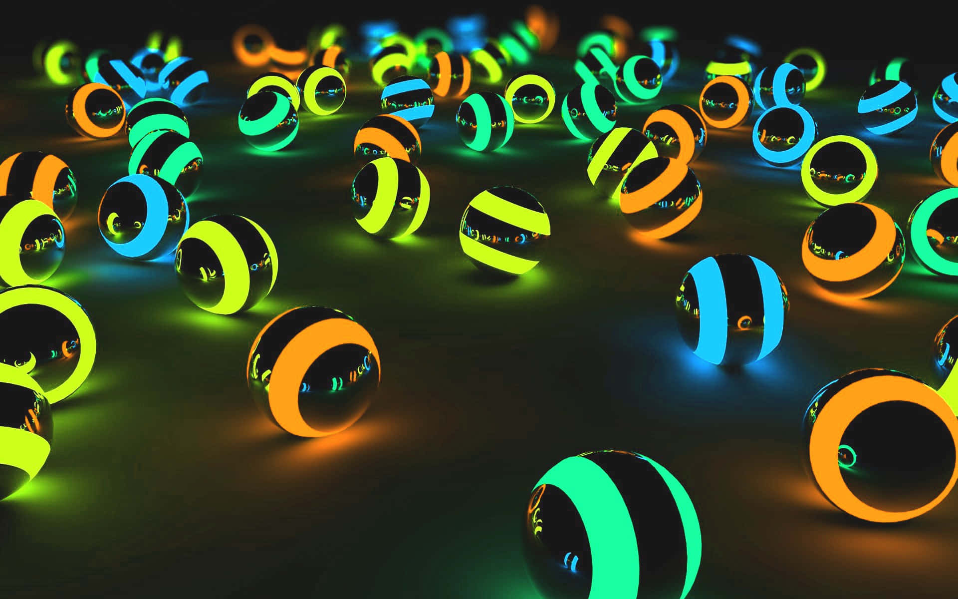a group of glowing balls in a dark room Wallpaper