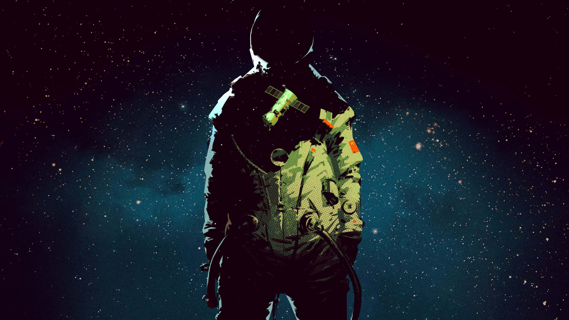 A Man In Space Suit Standing In Front Of A Starry Sky Wallpaper