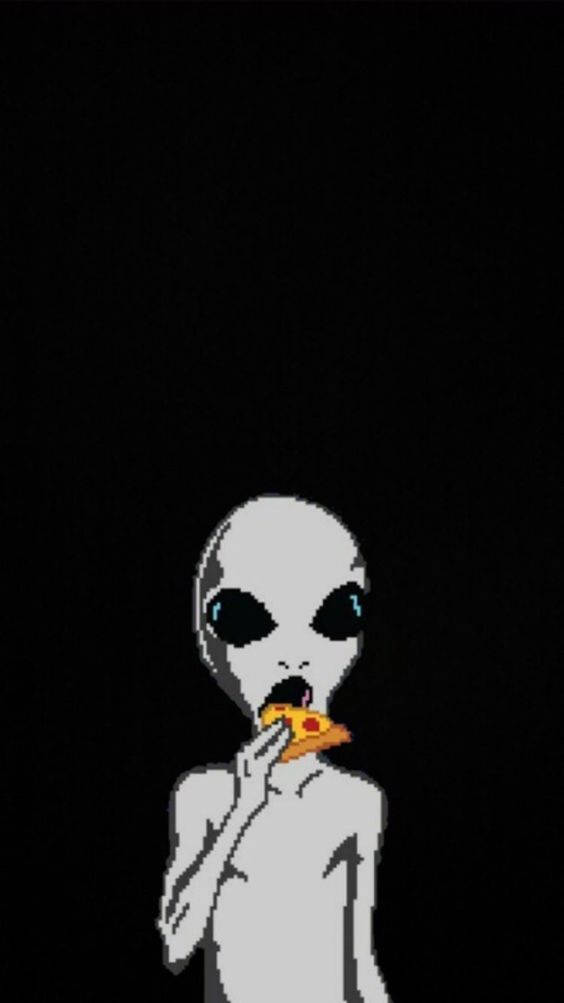 Cool Alien Eating Pizza Wallpaper