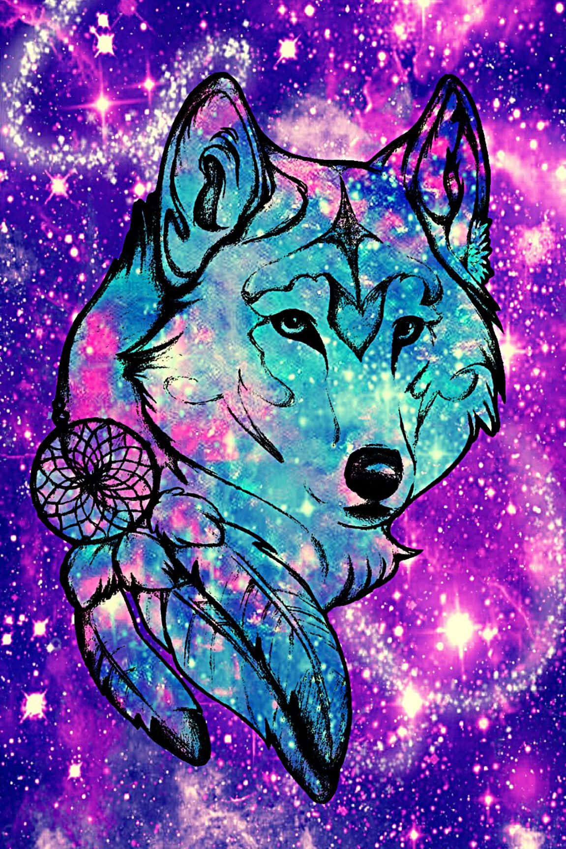 Einwolf Mit Einem Sternenklaren Hintergrund. Wallpaper