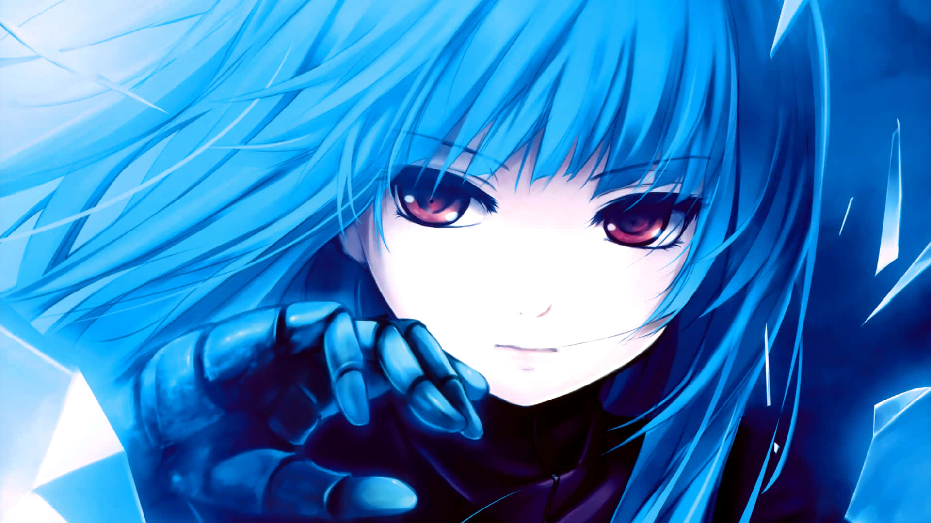 Chicade Anime Genial Con Cabello Azul Y Ojos Negros. Fondo de pantalla