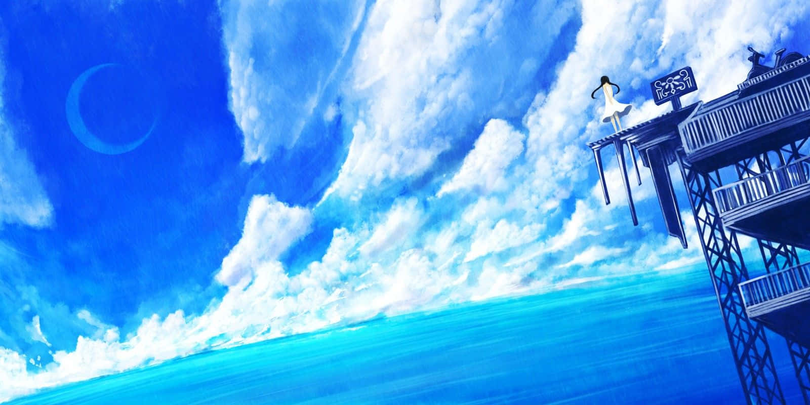 Fondode Pantalla Genial De Anime Con Cielo Azul Y Nubes. Fondo de pantalla