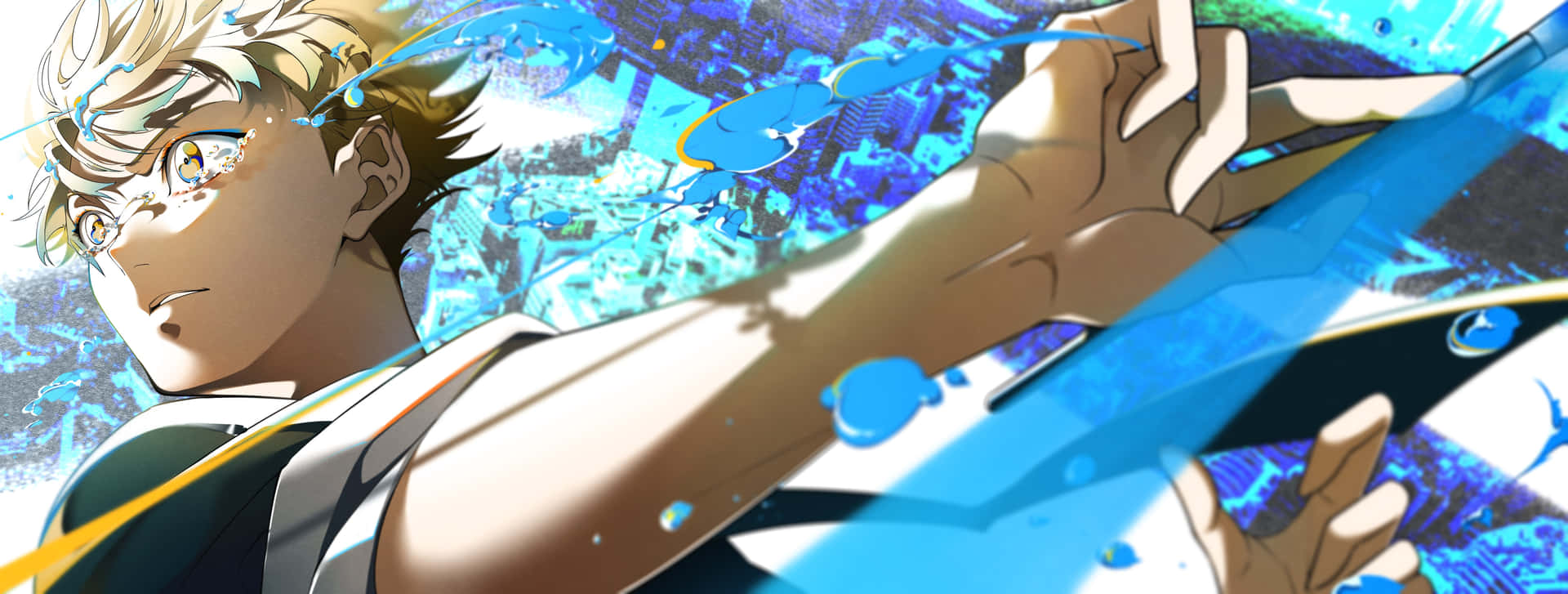 Cool Anime Character Blue Background Sword Wallpaper