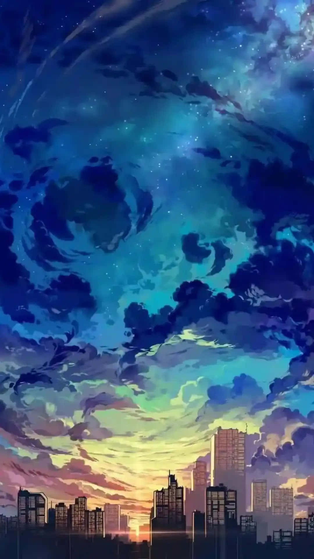 Explore the mysteries of a vibrant blue Anime world Wallpaper