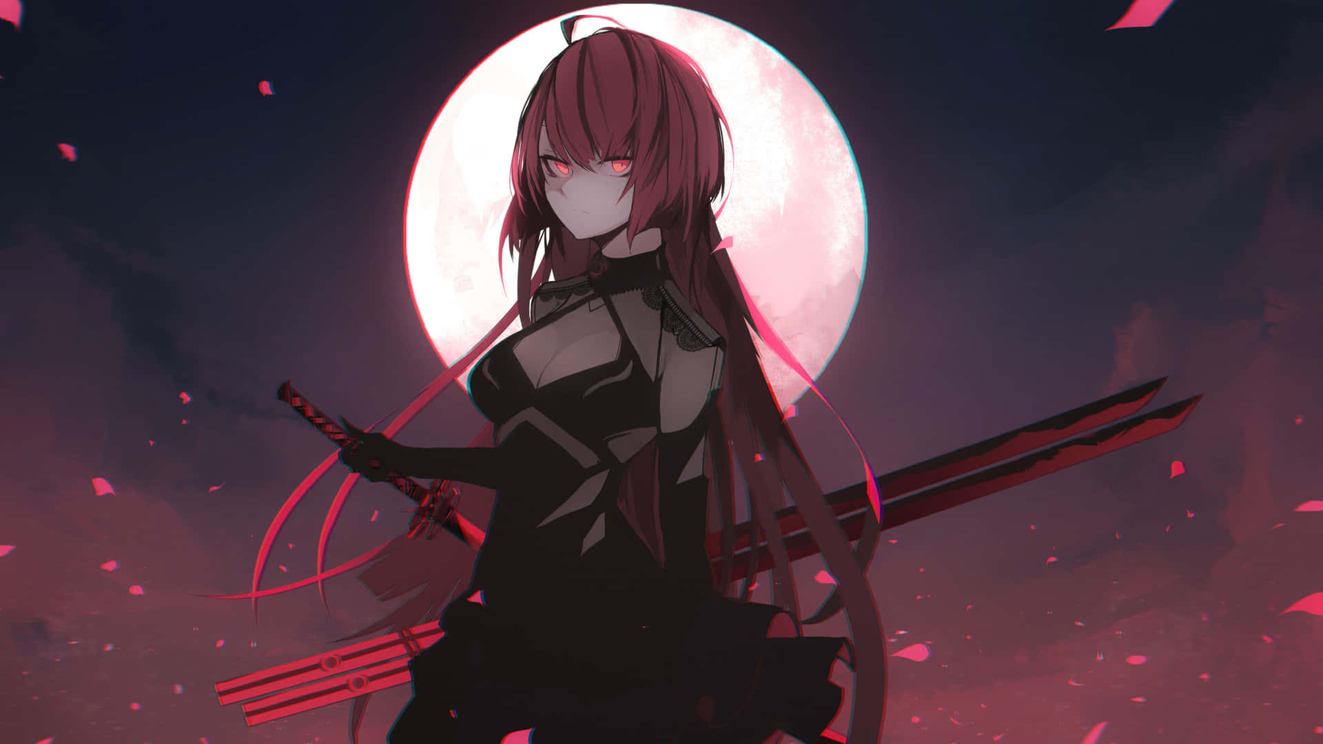 Cool Anime Character Anime Girl Red Aesthetic Moon Wallpaper