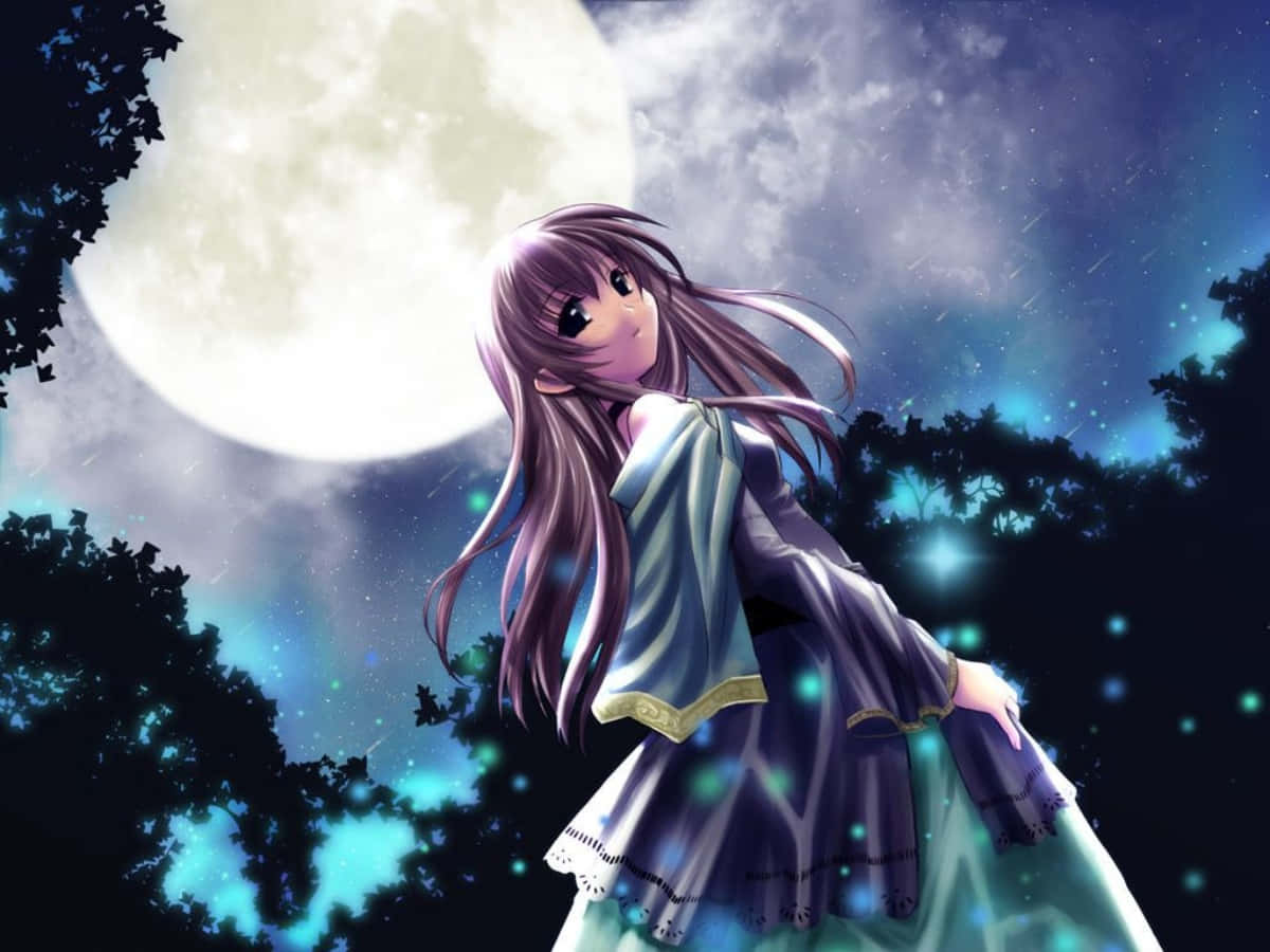 Personaggioanime Fantastico Ragazza Anime Luna Foresta Sfondo