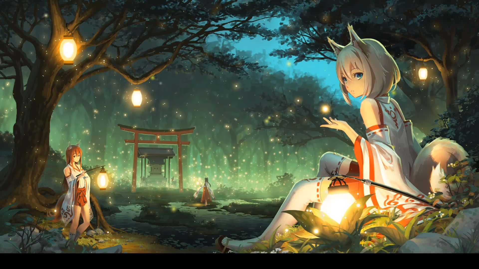 Cool Anime Fox In A Glowing Forest Wallpaper