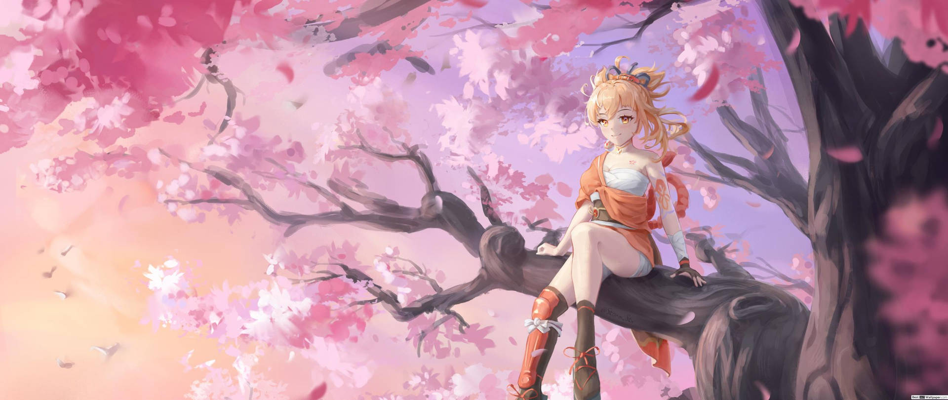 Cool Anime Girl On Cherry Blossom Wallpaper