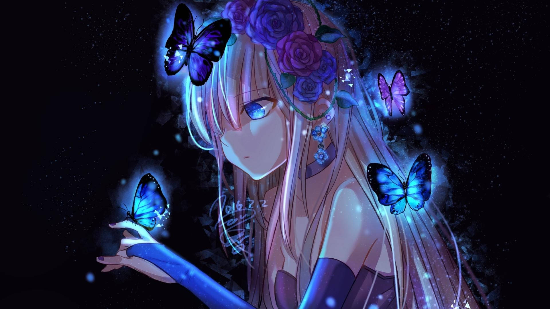 Download Cool Anime Girl With Butterflies Wallpaper 