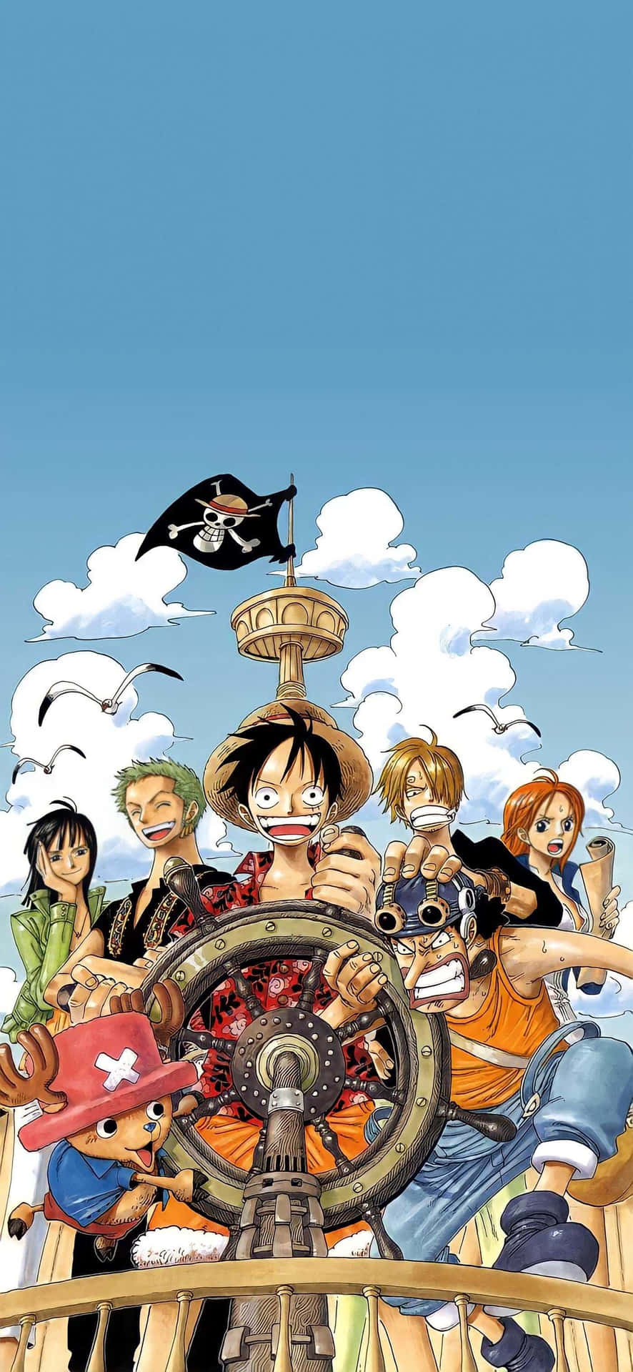 Sfondoper Iphone Cool Con Il Gang Di One Piece Animato. Sfondo