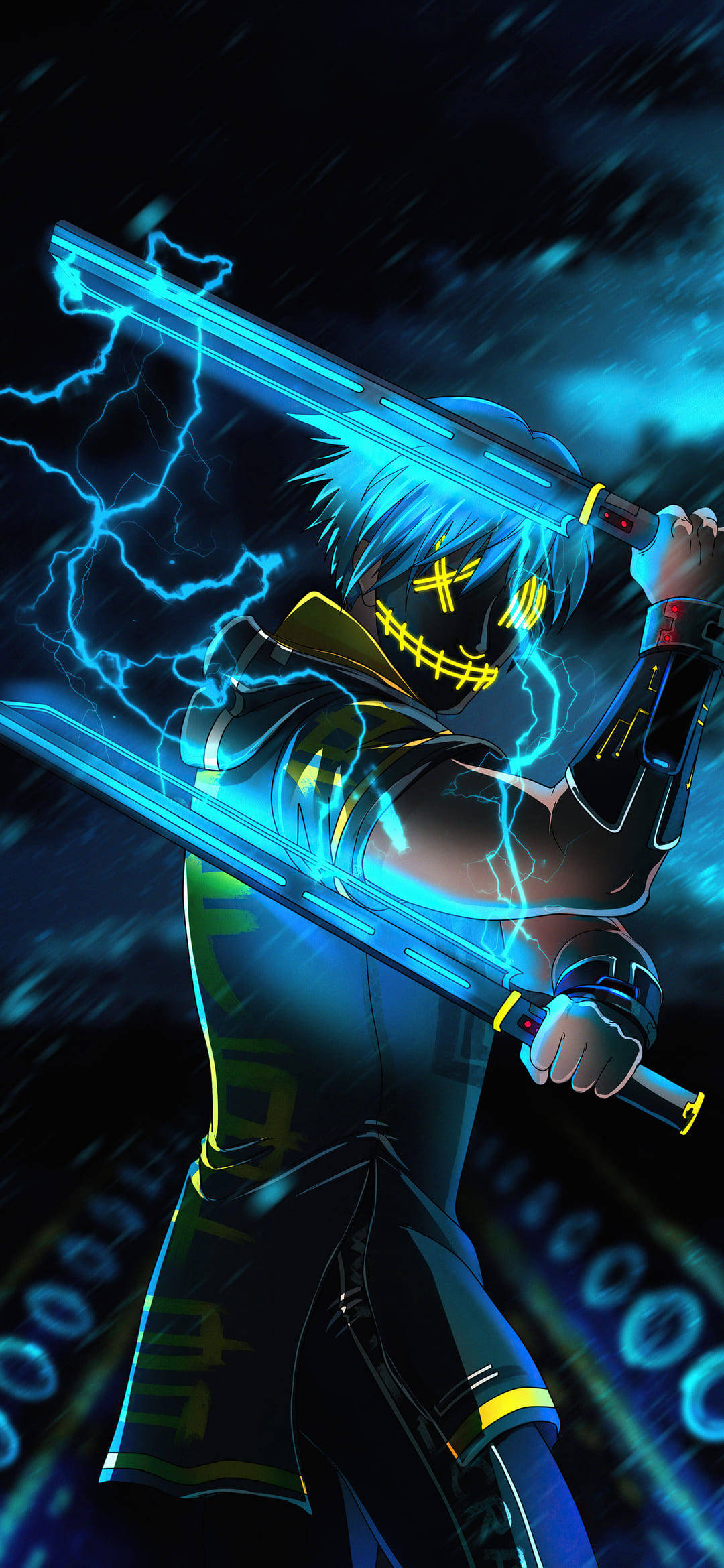 Cool Anime Phone Boy With Neon Swords Wallpaper