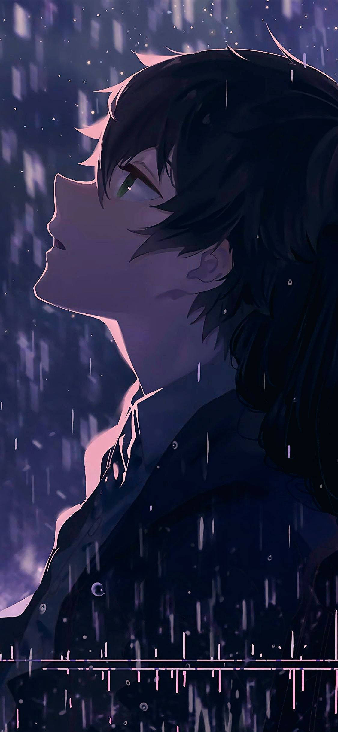 Cool Anime Phone Sad Boy In The Rain Wallpaper