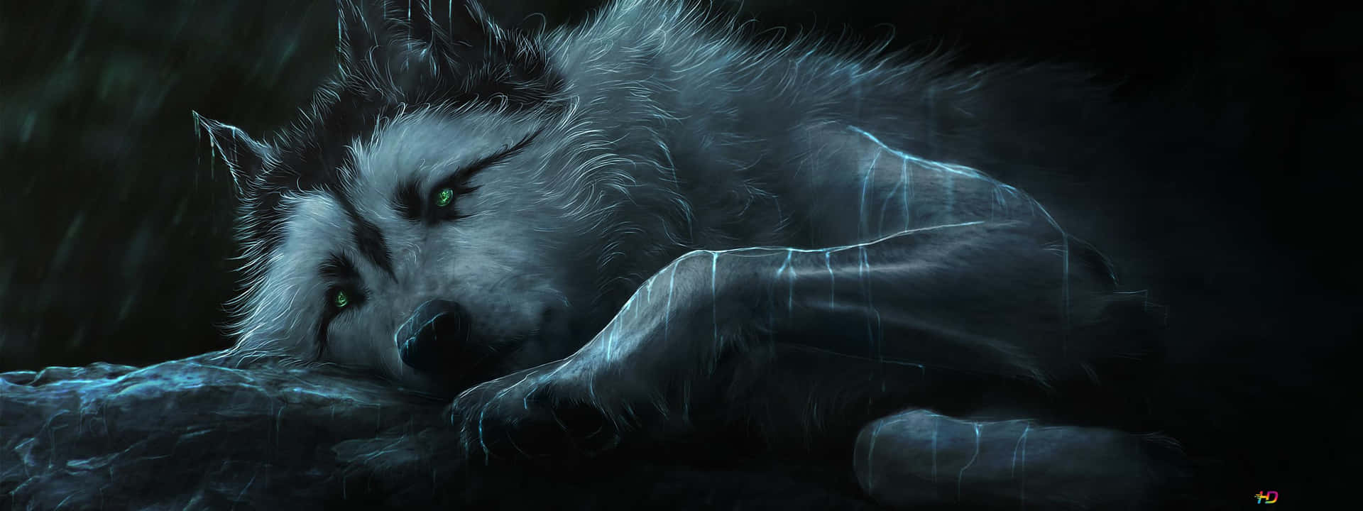 Dark, majestic, and strong – this cool anime wolf is a show of power and grace. Wallpaper