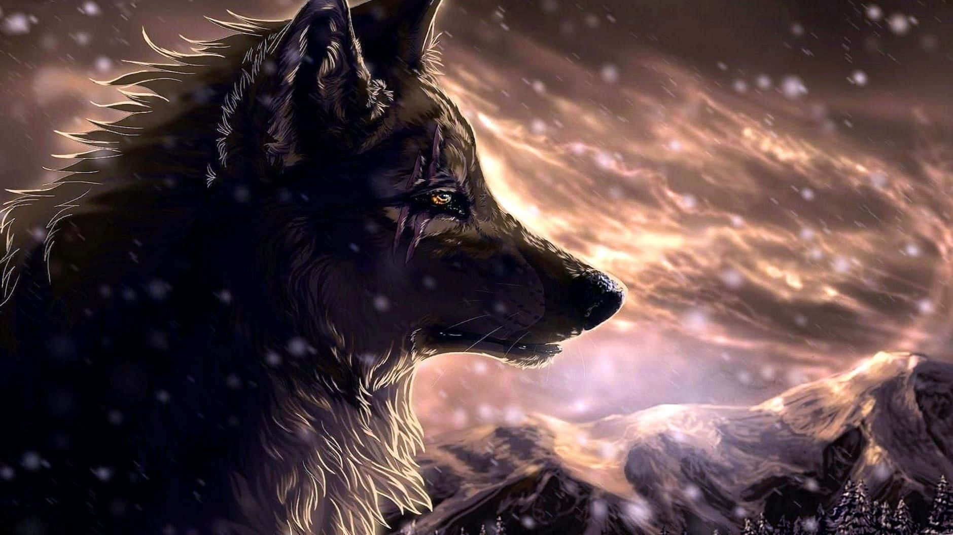 Magtfulde ulv går i måneskinnet Wallpaper