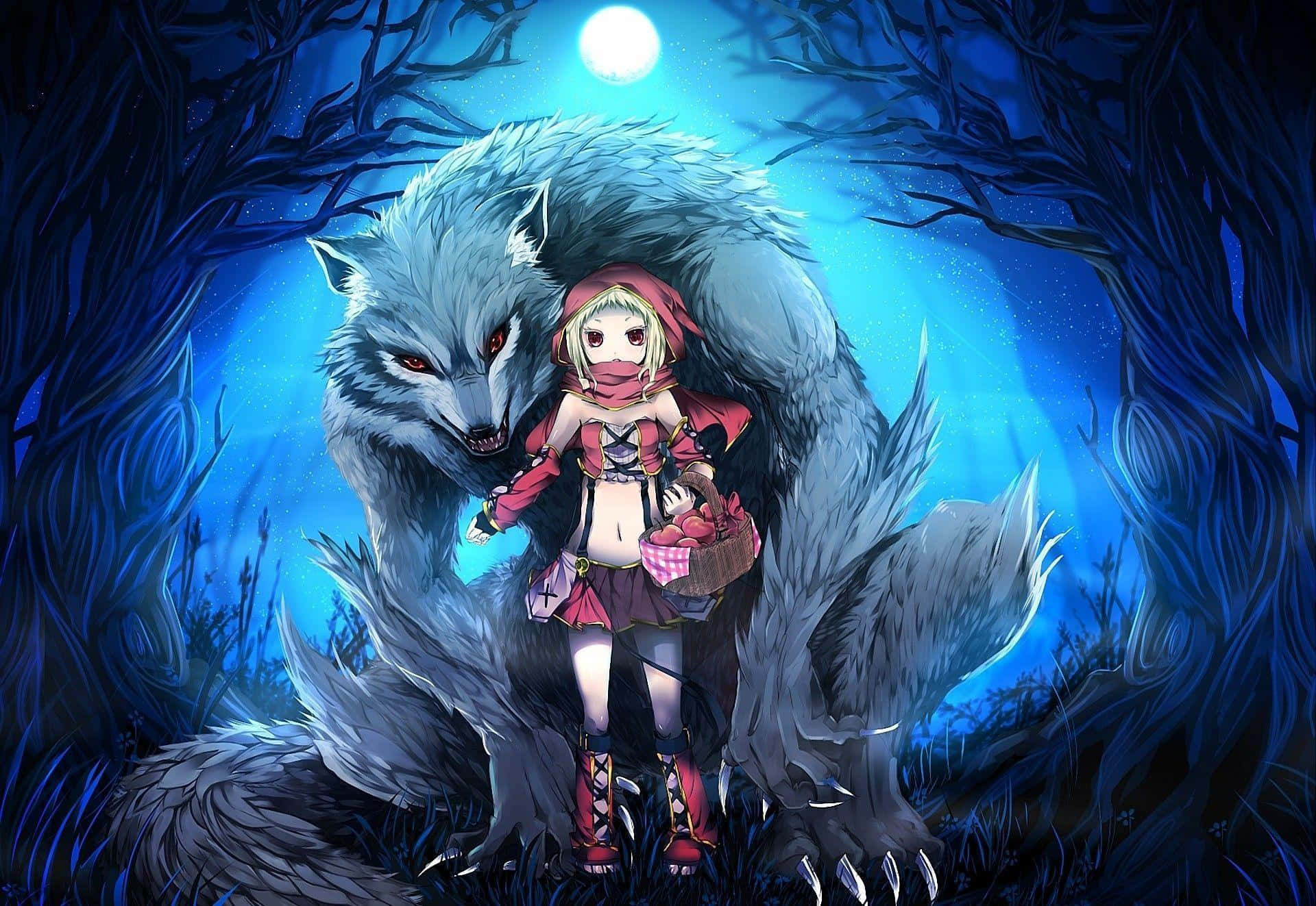 En vild, cool anime ulv står i skygger Wallpaper