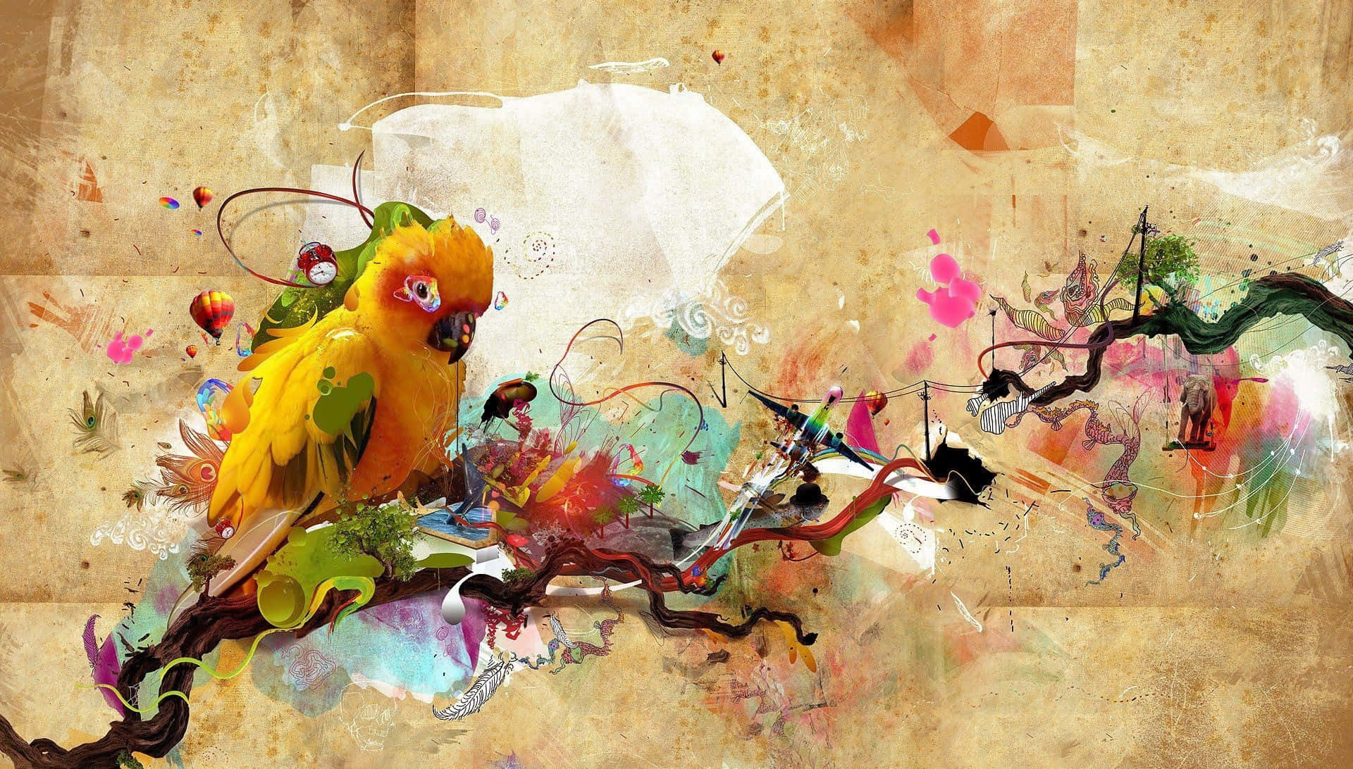 Cool Art Yellow Bird Abstract Wallpaper