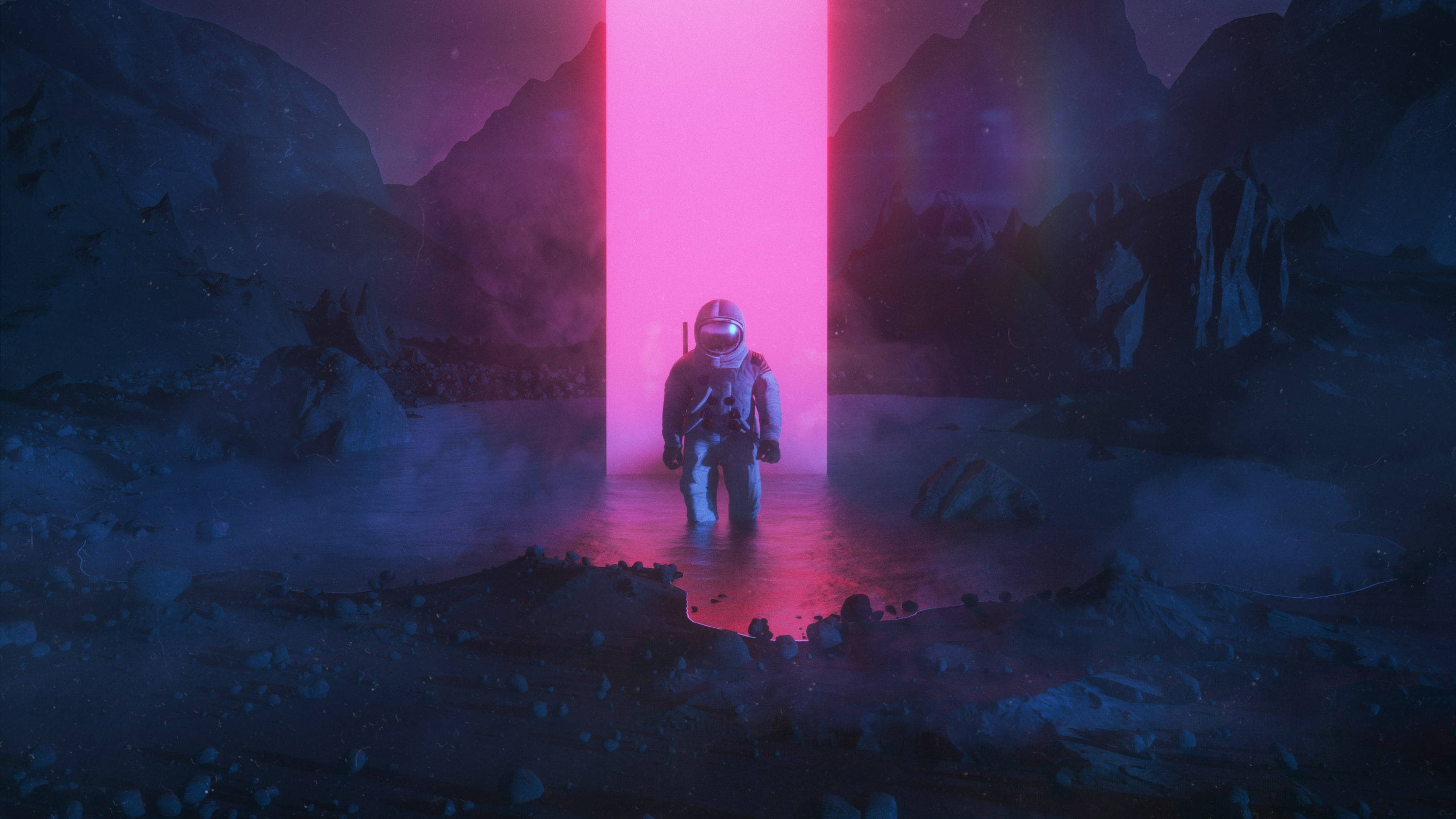 Cool Astronaut Under Pink Light Beam Tablet Wallpaper