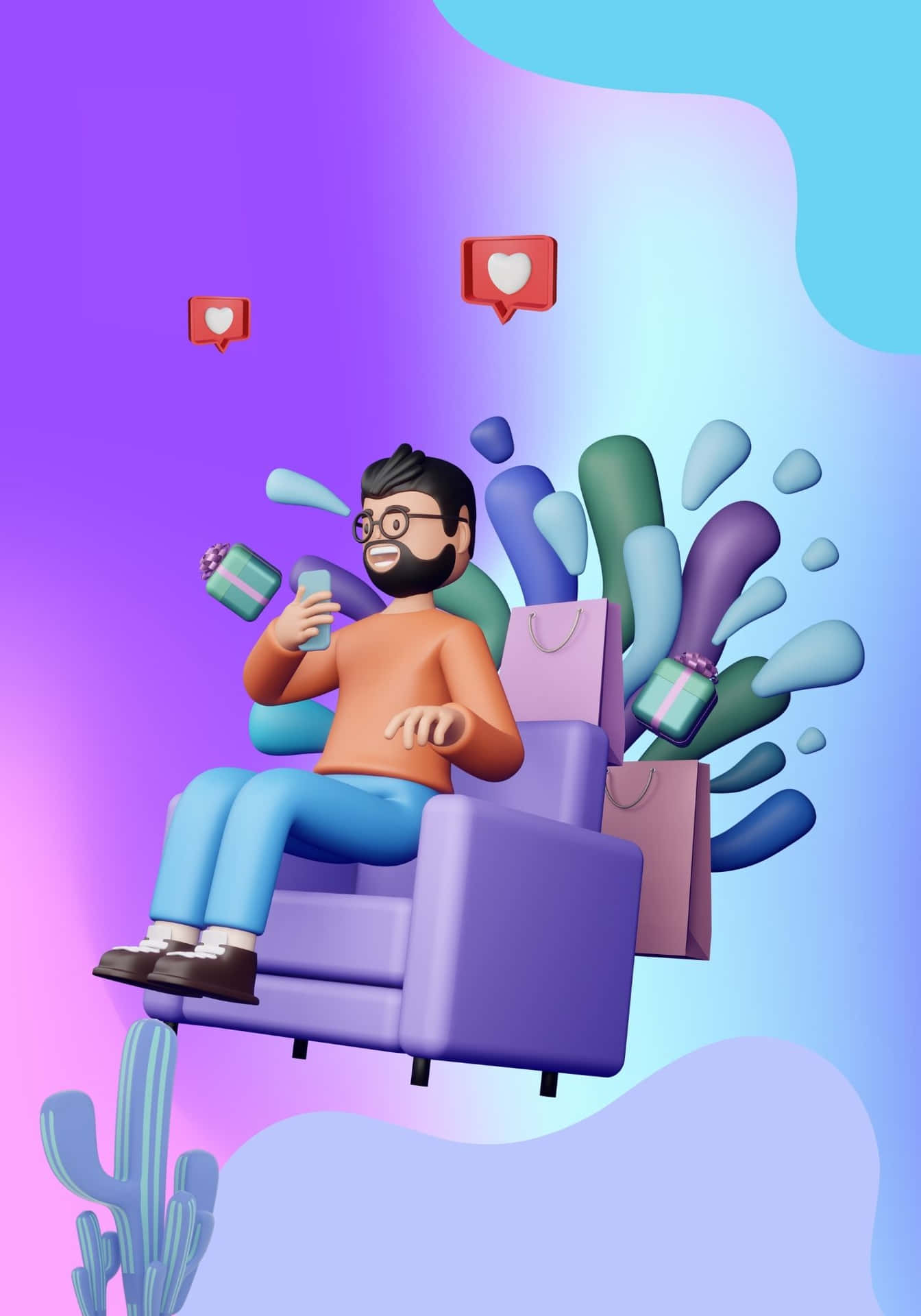 Kølig 3D mand på sofa baggrund