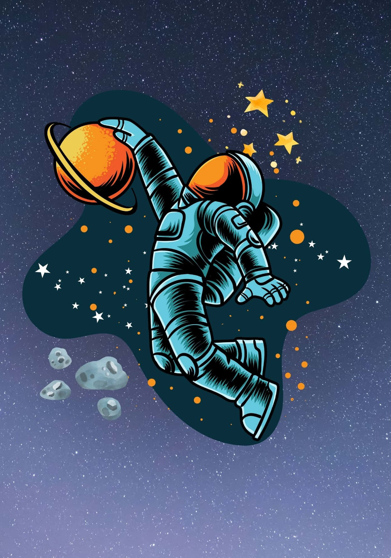 Cool Astronaut With Stars And Asteroid Background