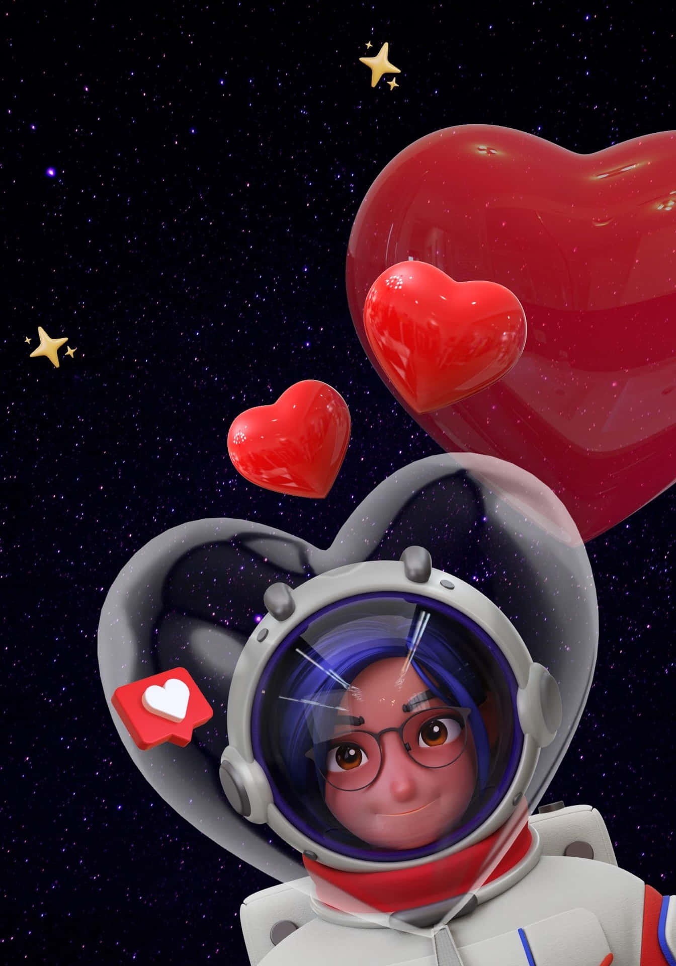 Cool 3D Blue Haired Astronaut Background