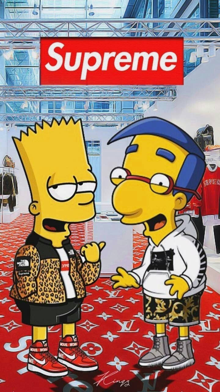 Sjov Bart Simpson og Milhouse Supreme Tegnefilmkarakter Design Wallpaper