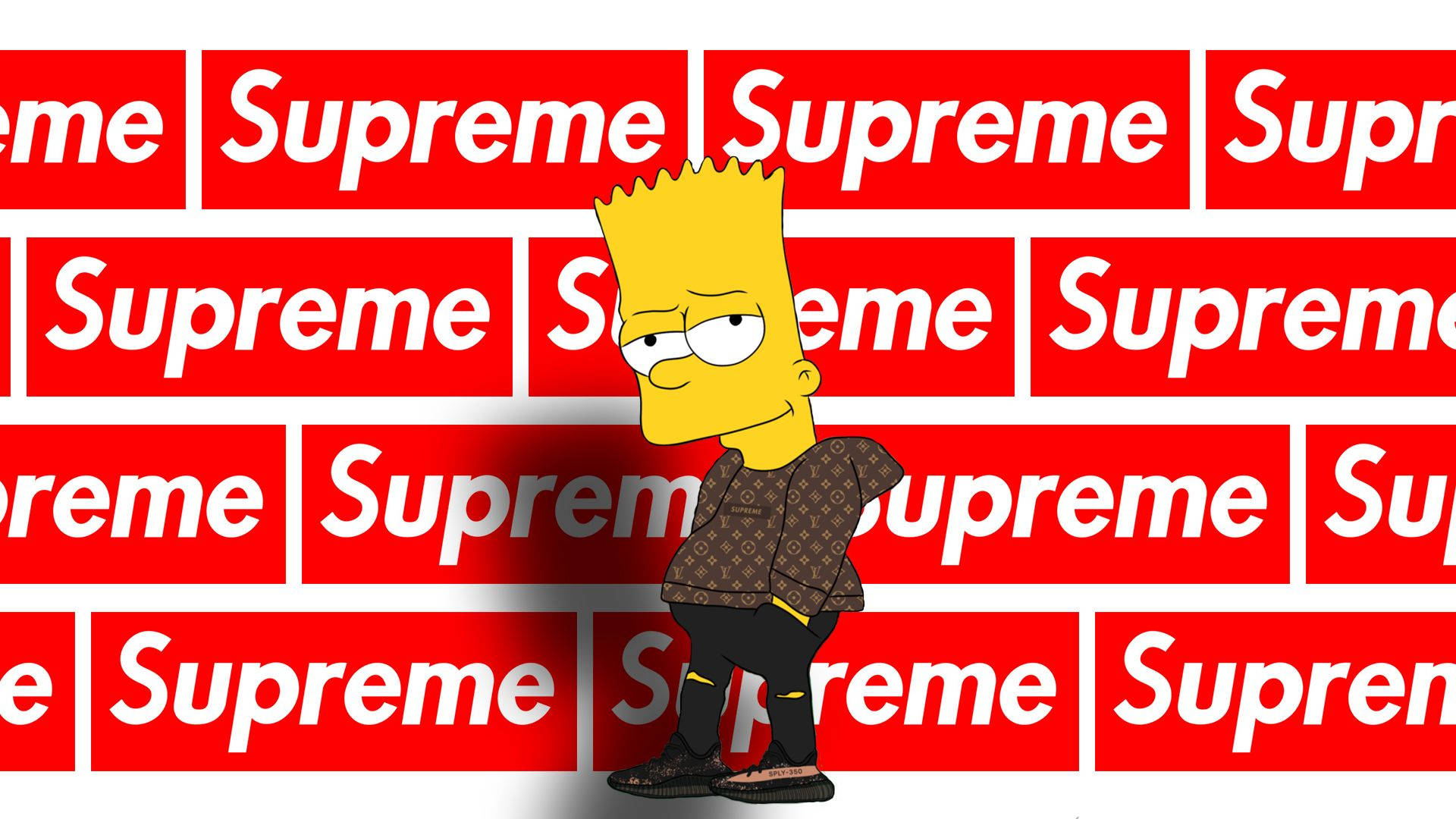 Sfondocon Bart Simpson Di Classe Con Motivo Supreme Sfondo