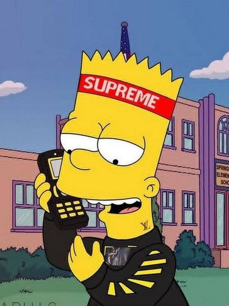 Sjov Bart Simpson på telefonen Wallpaper