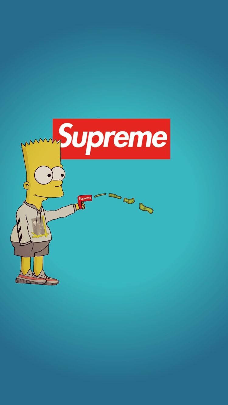 Papelde Parede Legal Do Bart Simpson Com O Logo Supreme E Arma De Dinheiro. Papel de Parede