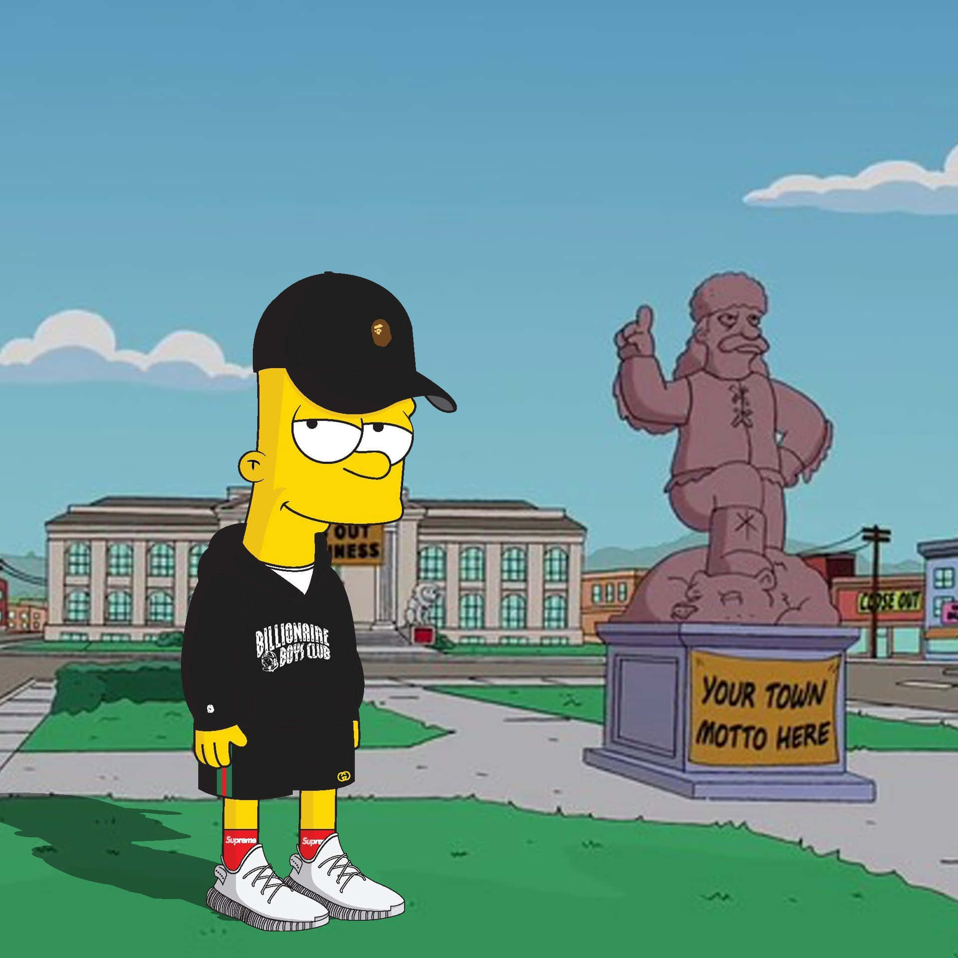 Fondode Pantalla Negro Con Bart Simpson Vistiendo Ropa Genial De Supreme. Fondo de pantalla