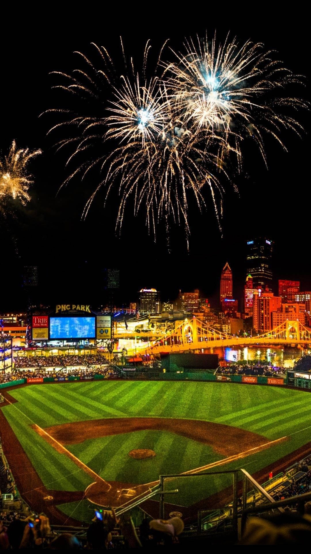 Cool Baseball Arena With Fireworks Wallpaper