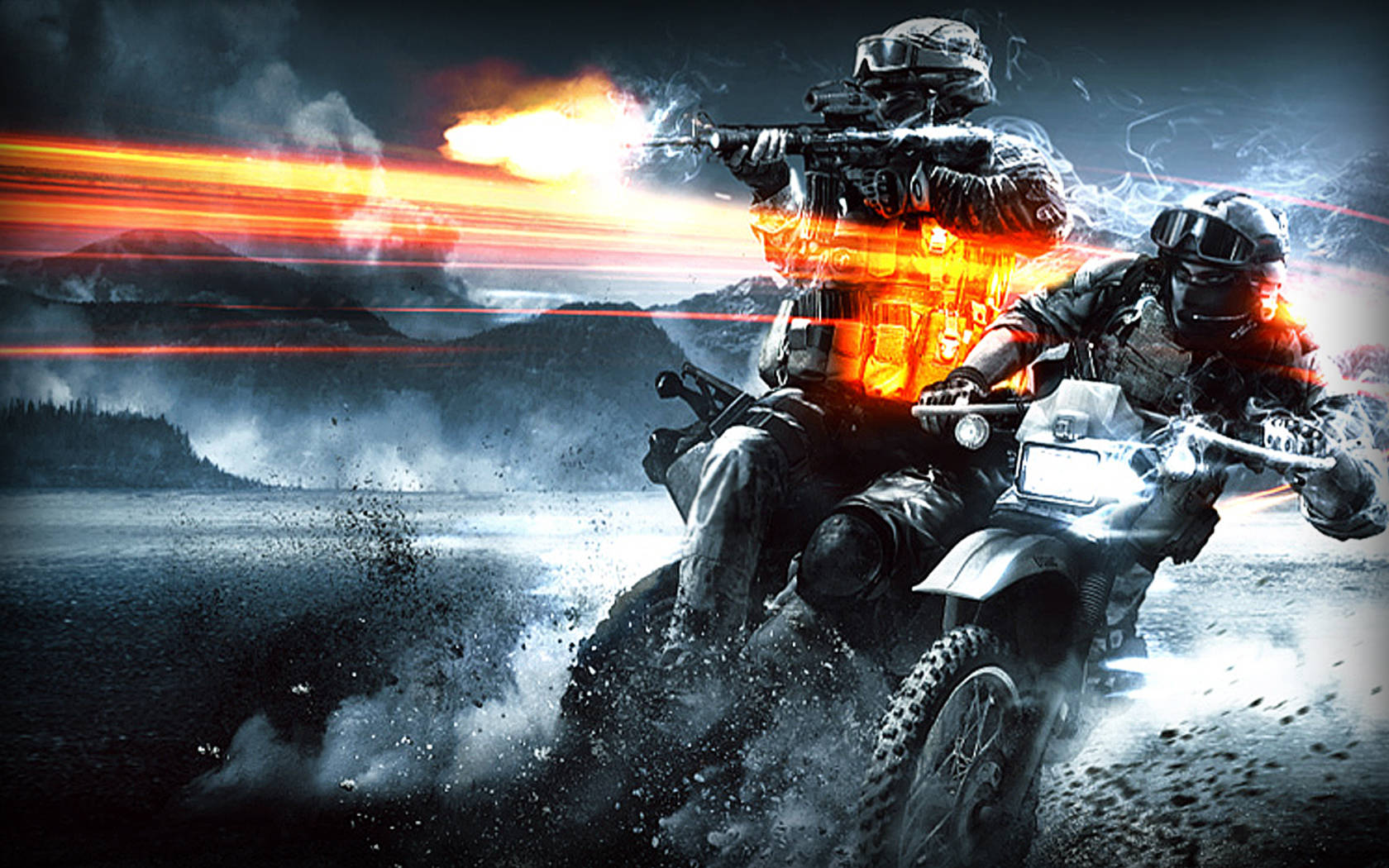 Cool Battlefield 3 soldater på motorcykel film scene Wallpaper
