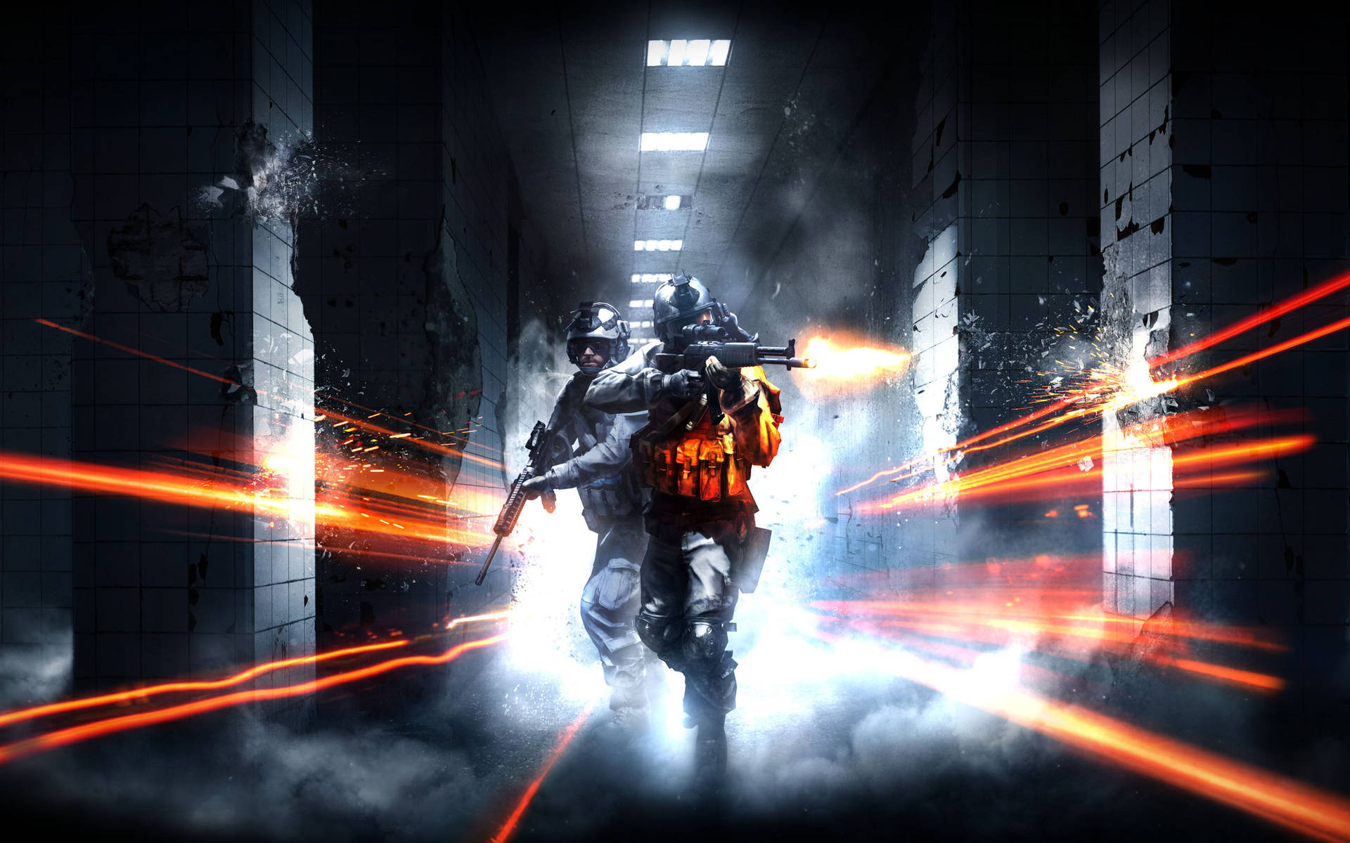 Cool Battlefield 3 Soldiers And Laser Lights Wallpaper