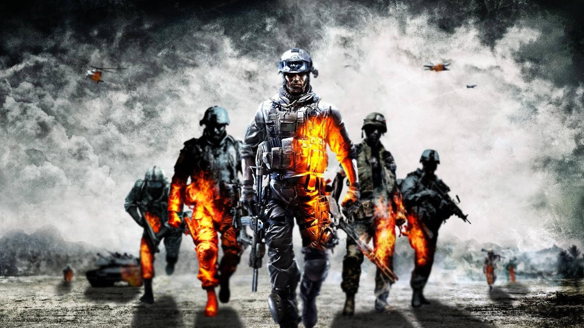 Soldadosde Videojuego De Disparos Increíble De Battlefield 3 Con Humo. Fondo de pantalla