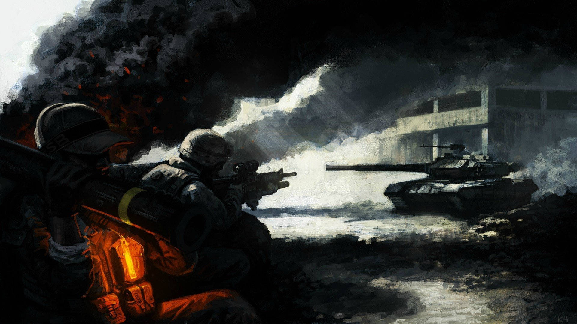 Soldadosimpresionantes Y Humo Espeso Del Videojuego Battlefield 3. Fondo de pantalla