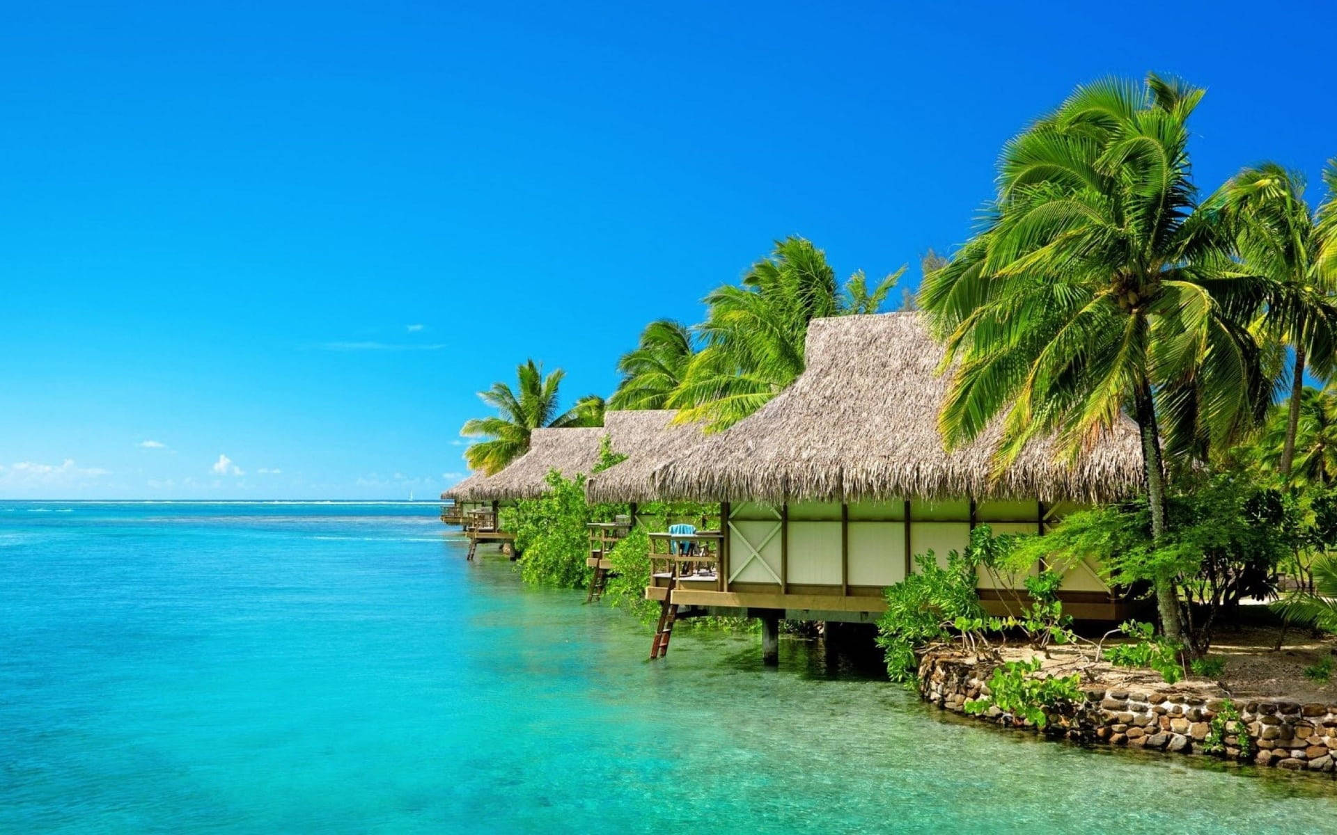 Cool Beach Huts Tropical Desktop Wallpaper
