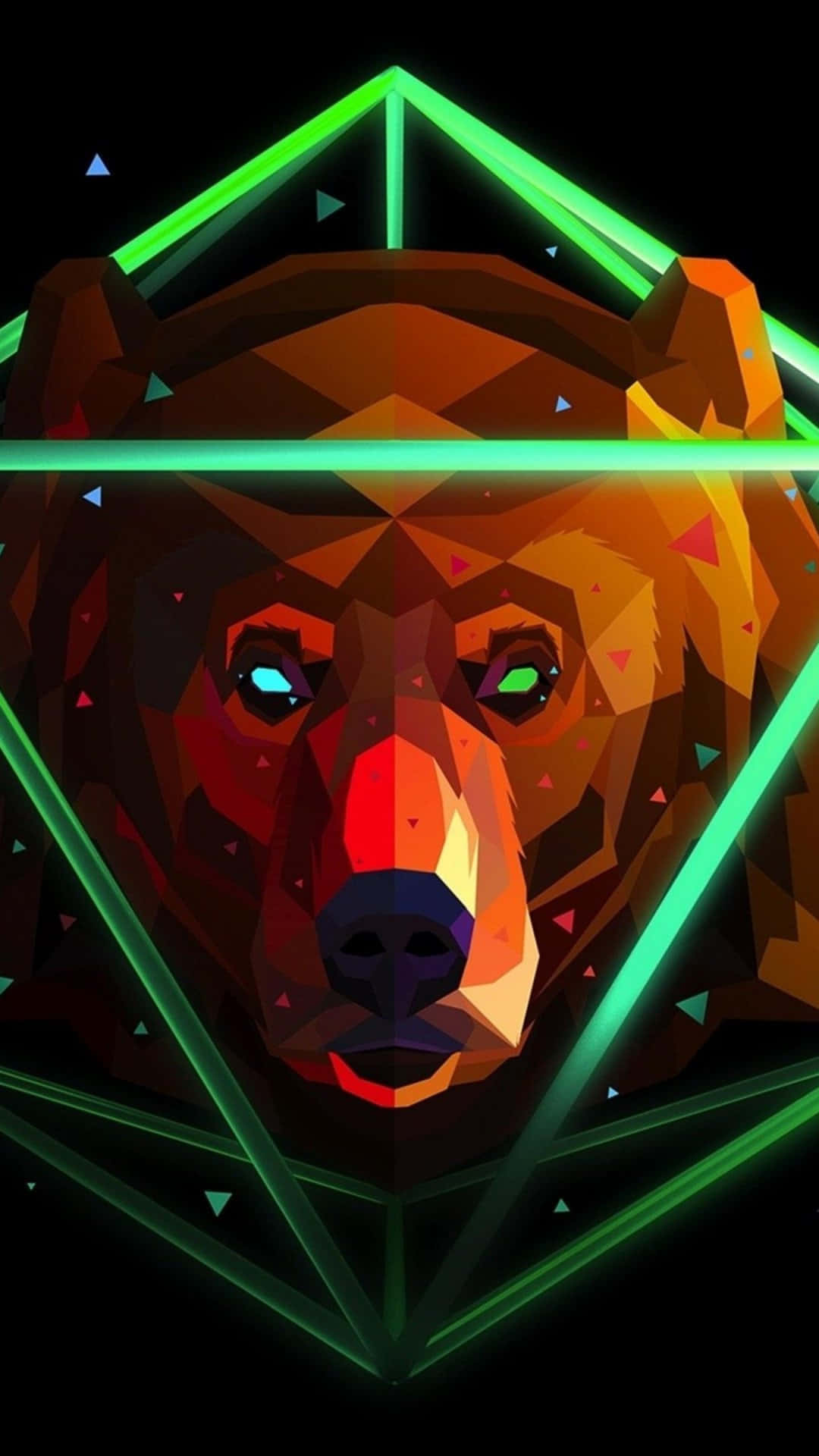 A Bear With A Green Geometric Head Wallpaper