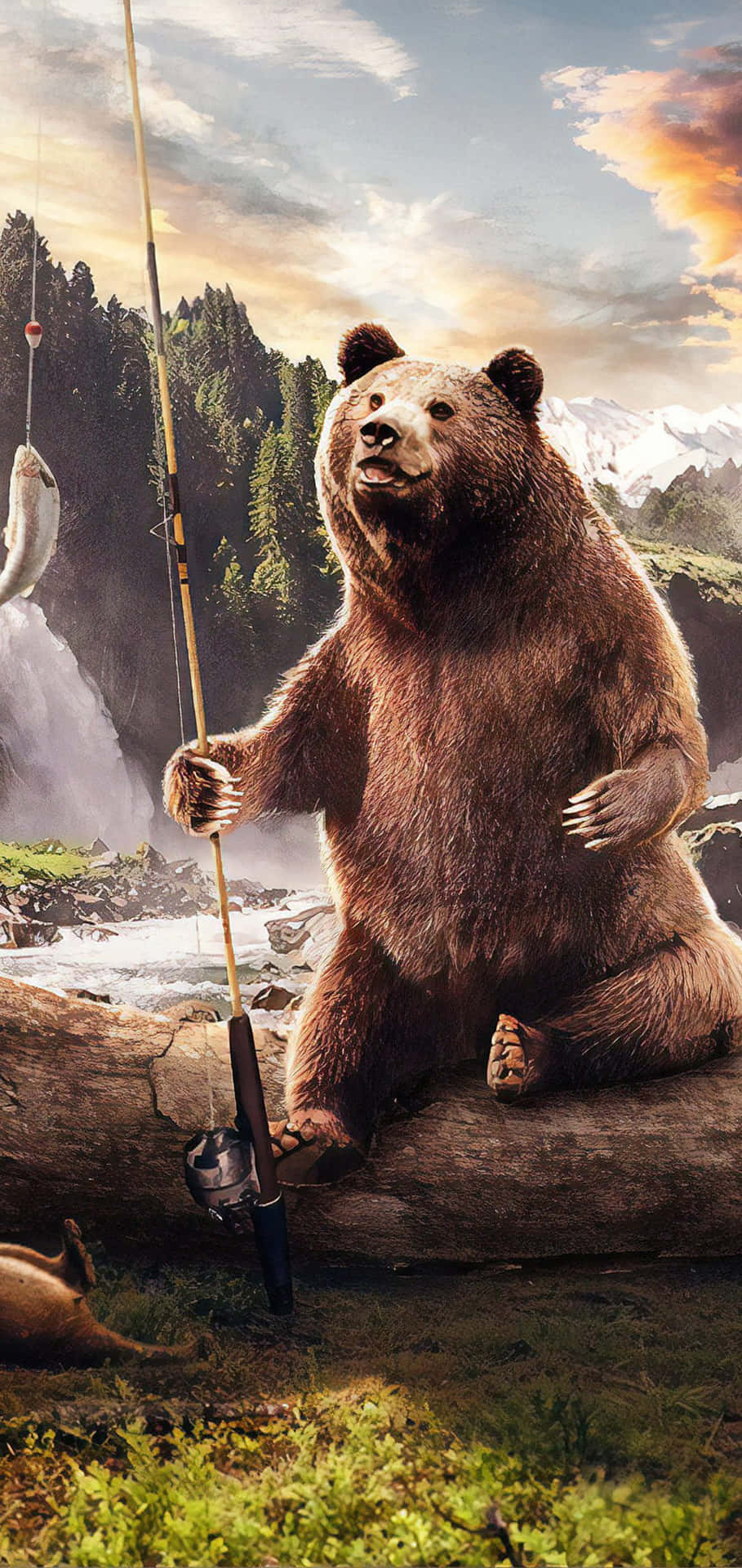 En eventyrlysten bjørn med et cool stil. Wallpaper